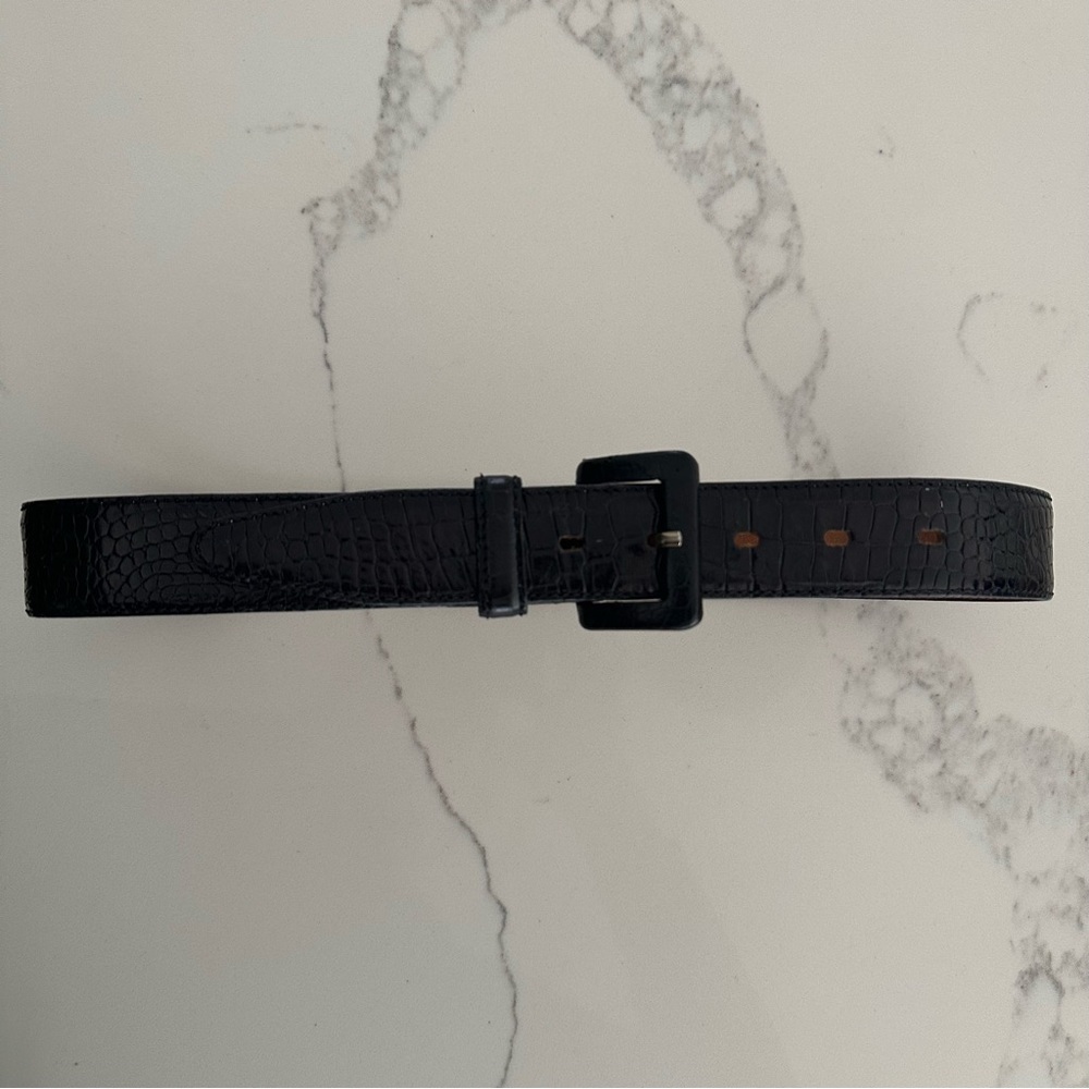 Vintage Banana Republic Crocodile Embossed Leather Belt Square Buckle in Black S - Picture 6 of 7